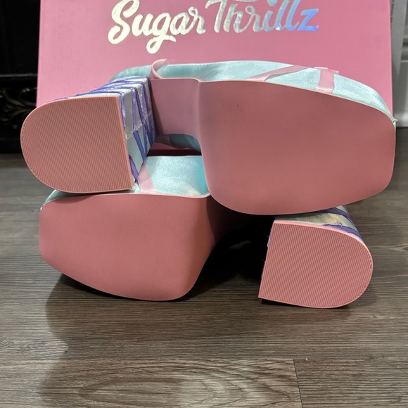 NIB Dolls Kill / Sugar Thrillz Blue & Pink Sweet Sonata Ballet Wrap Heels - Picture 8 of 13